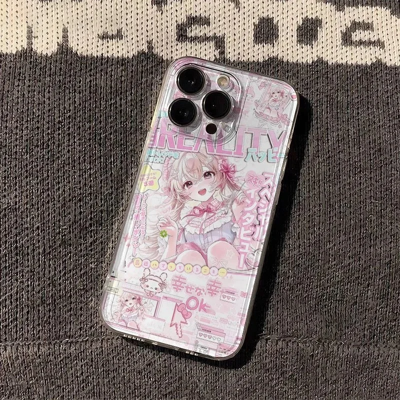 Sweet Pink Anime Glow Clear Phone Case