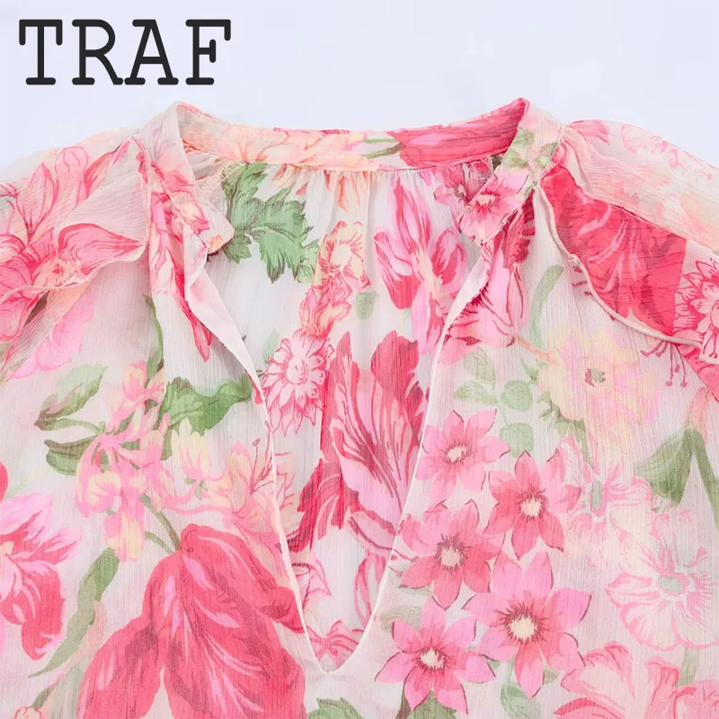 TRAF Tierred  콺  ž v   Ҹ 콺 м    2025 New Print Shirts Tops