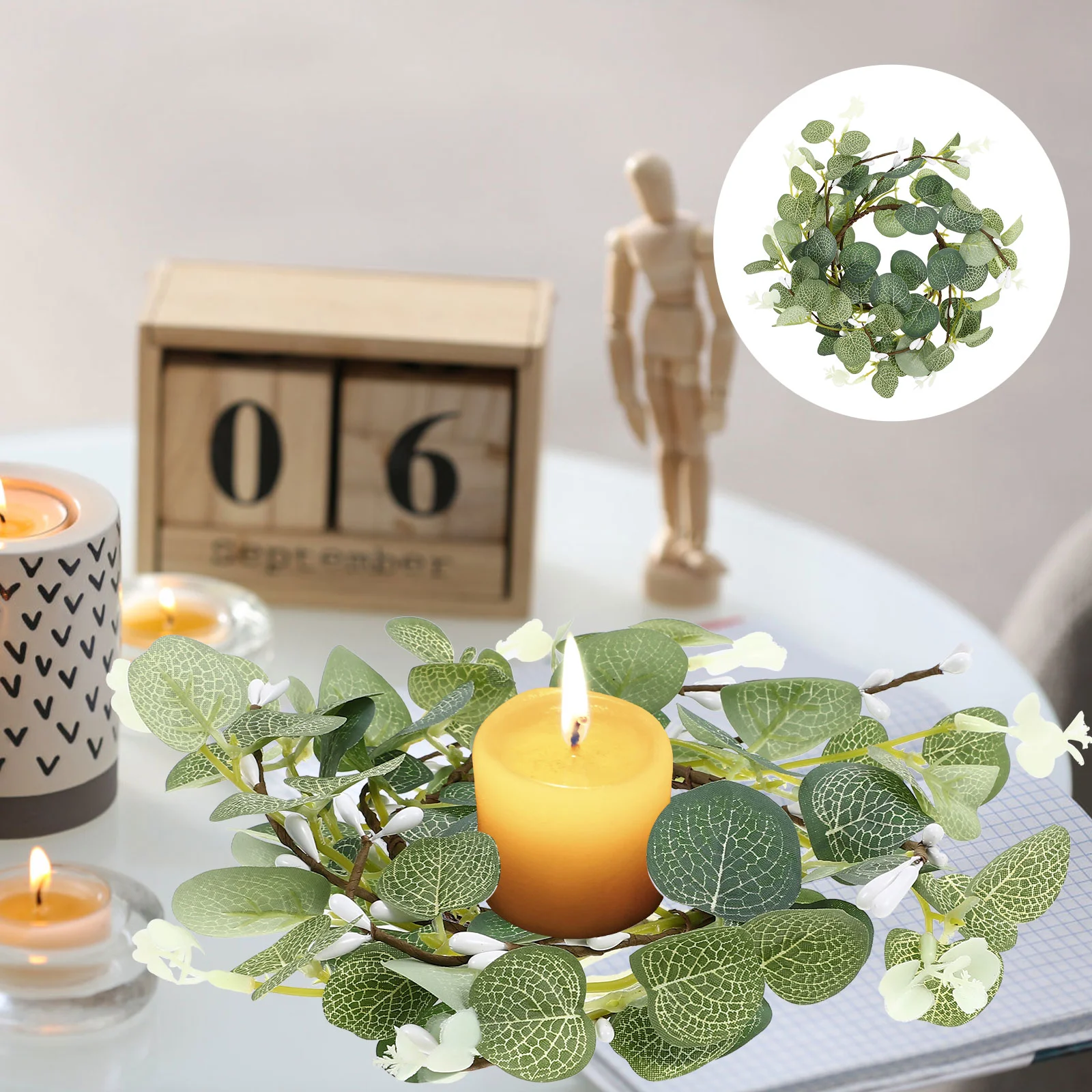 

Decorative Candle Wreaths Nordic Simulation Eucalyptus Candle Ring Household Candle Rings Festival Wreath Easter Accessory