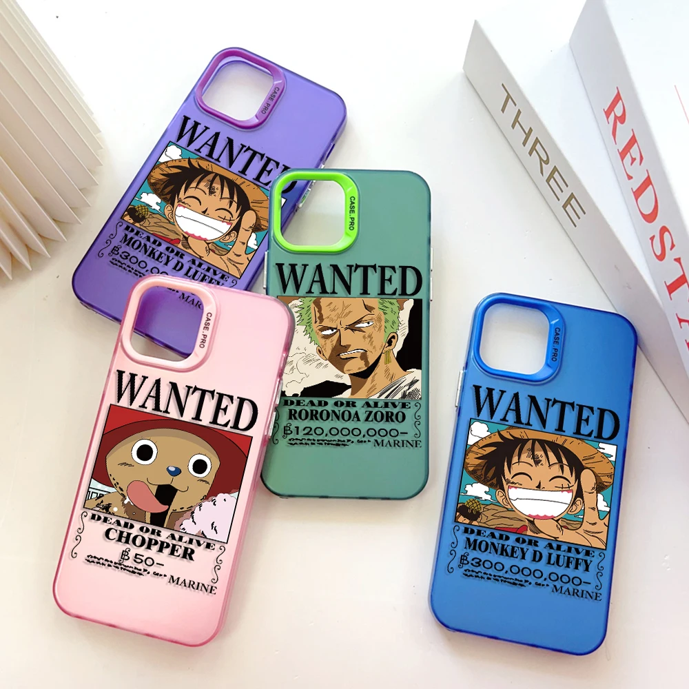 Cartoon O-Ones Luffys Zoros Phone Case For Iphone 13 12 11 15 14 Pro Max Plus Creative Border Silver P-Pieces Hard Tpu Cover