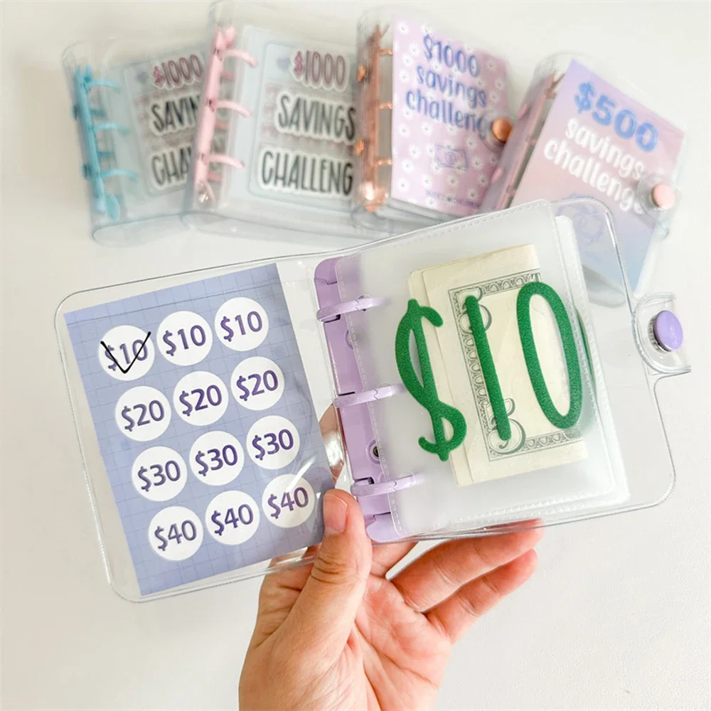 1000 Savings Challenge Binder Waterproof PVC Envelope Mini Budget Binder Notebook Cash Saving Stationery