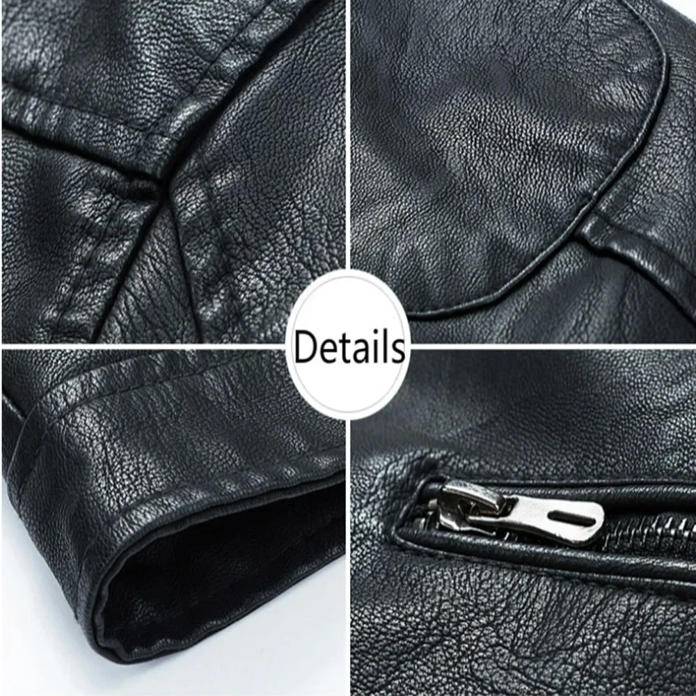 Fashion Autumn Male Leather Jacket Black Brown Men Stand Collar Coats Leather Biker Jackets Motorcycle Punk Jacket