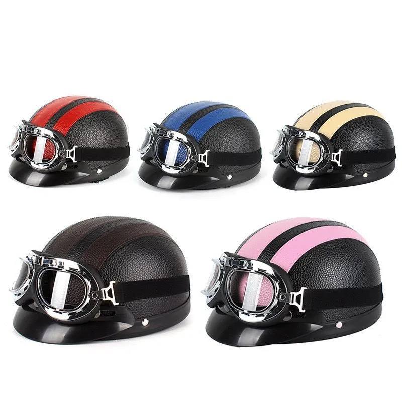 

MOFE Half Open Face Vintage motorcycle helmet half helmet Retro moto casco capacete motociclistas capacete with Goggles