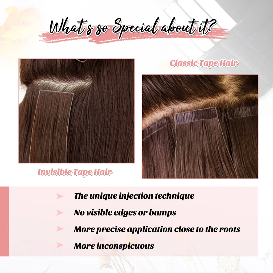 Neitsi PU Skin Weft Invisible Tape In Hair Extensions Natural Straight Remy Human Hair Seamless Adhesives Handtied Tape Ins
