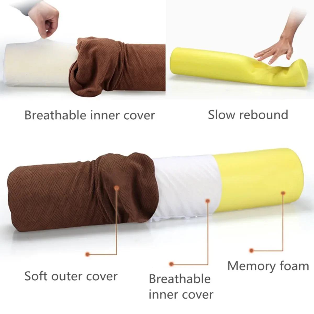 Fabric Nursing Cervical Neck Support Sleeping Positioning Pillow Roll Memory Foam Bolster Decorative Slow Rebound Neck Pillow 4