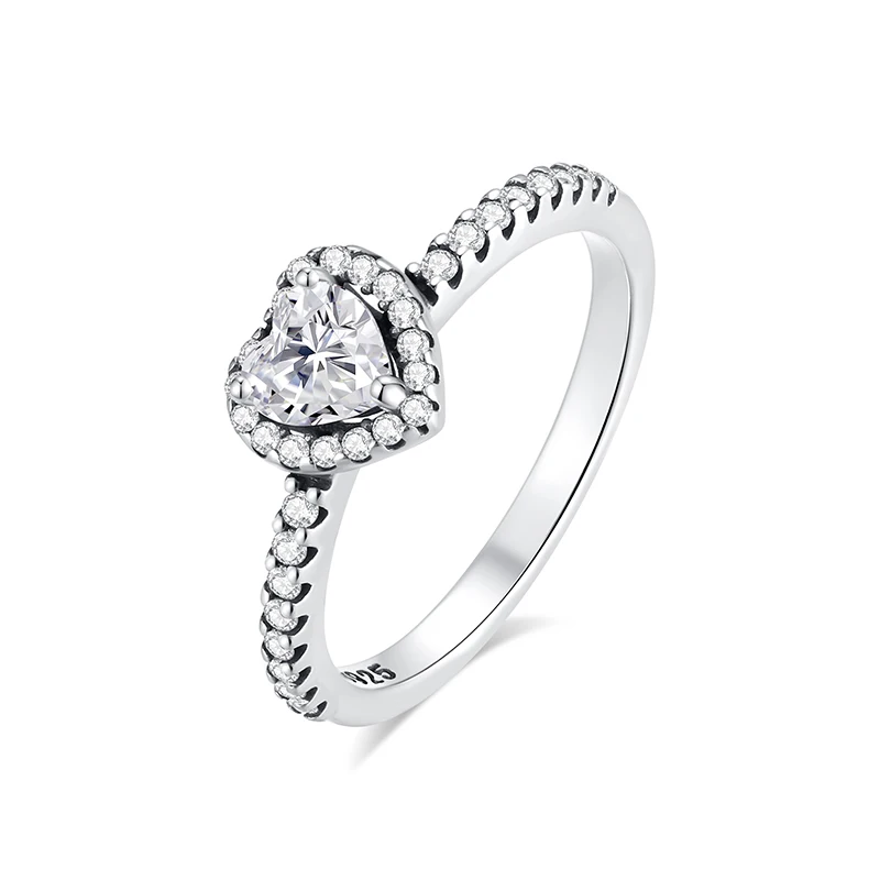 Elegant Rose Gold Crystal Heart & Moon Sterling Silver Ring for Women - Luxury Wedding Gift Jewelry