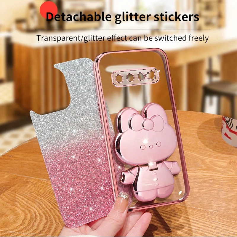 Étui de support de miroir de maquillage de lapin à paillettes pour Samsung Galaxy Note 20 Ultra Plus S10Plus S10 plus S 10 Soft Cover_voghion.com
