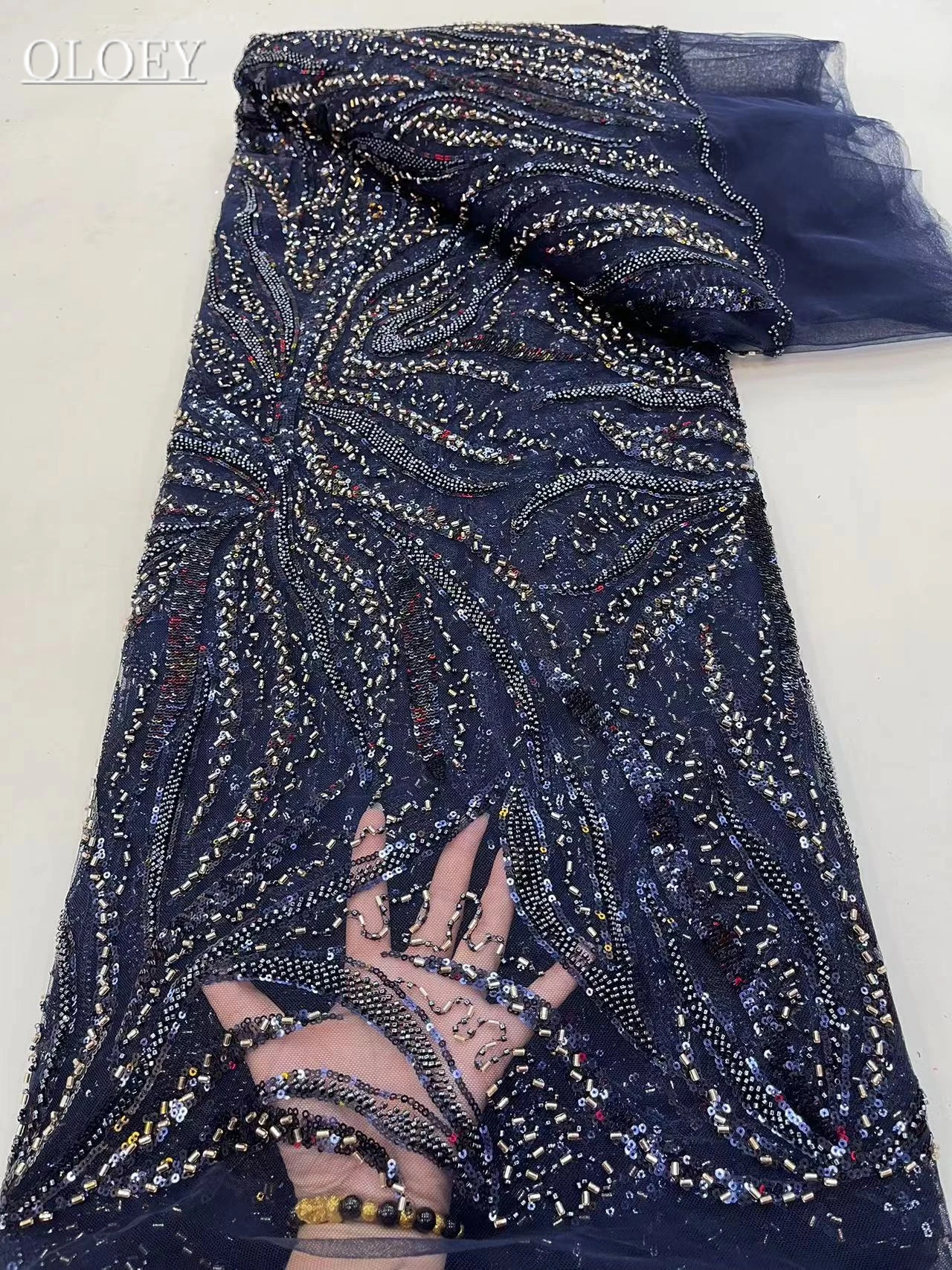 High-End High Quality Luxury French Embroidery Groom Lace Fabric African Nigerian With Sequins Fabric For Wedding Dress