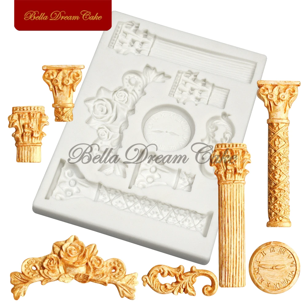 

Рельефная 3D-форма в виде римских колонок, часы, силиконовая форма «сделай сам», глина, модель, инструмент для украшения торта, Аксессуары для выпечки