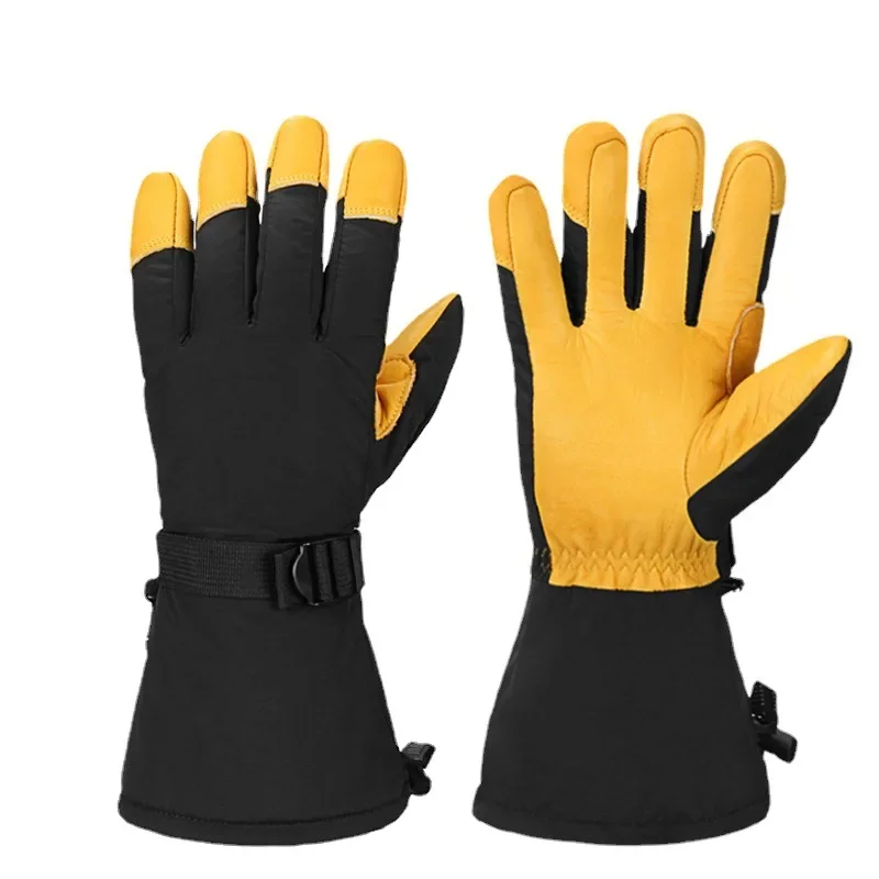 Winter Cowhide Mittens Men Women Ski Motorcycle Riding Gloves Mountain Bike Cycling Glove Windproof Waterproof Outdoor Sports 2