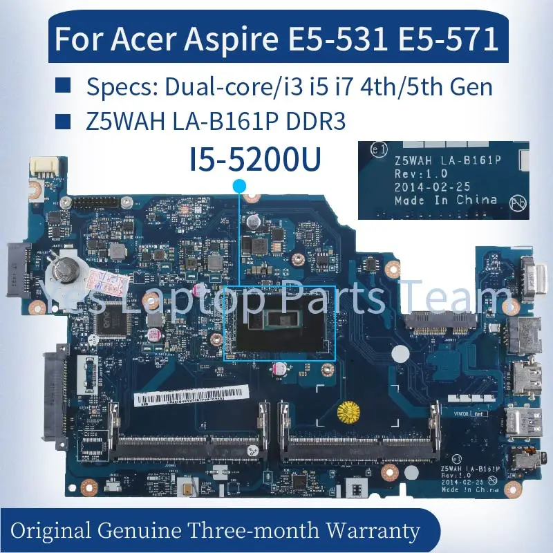 Z5wah La-b161p For Acer Aspire E5-531 E5-571 Laptop Mainboard Dual-core ...