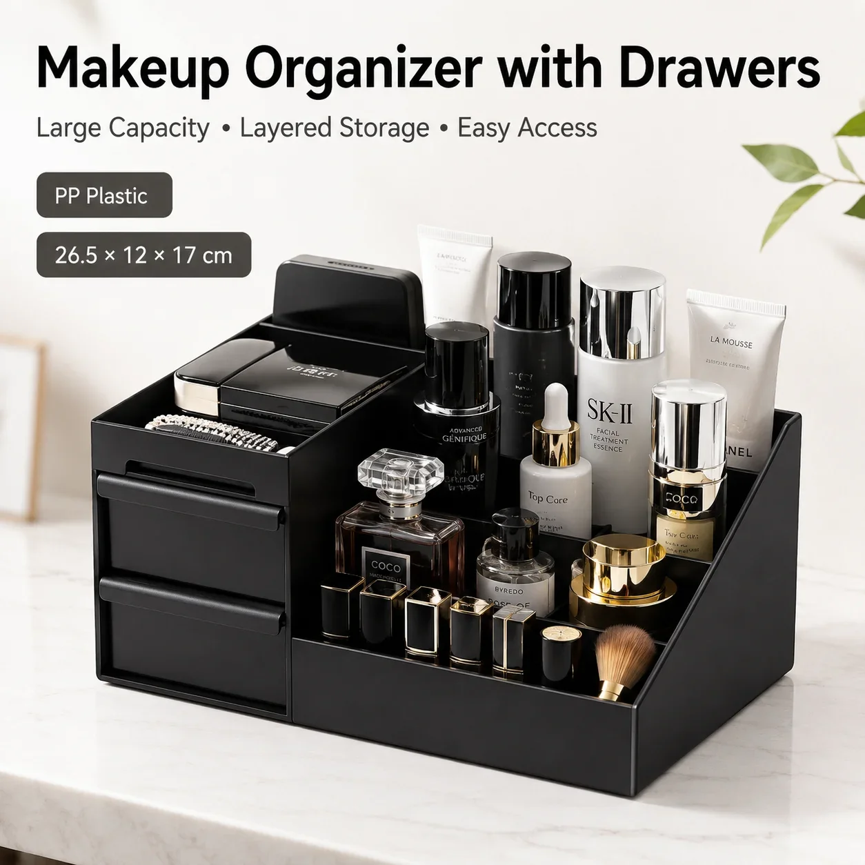 Compact Makeup and Jewelry Organizer with Drawers - Vanity Storage Solution for Cosmetics and Accessories