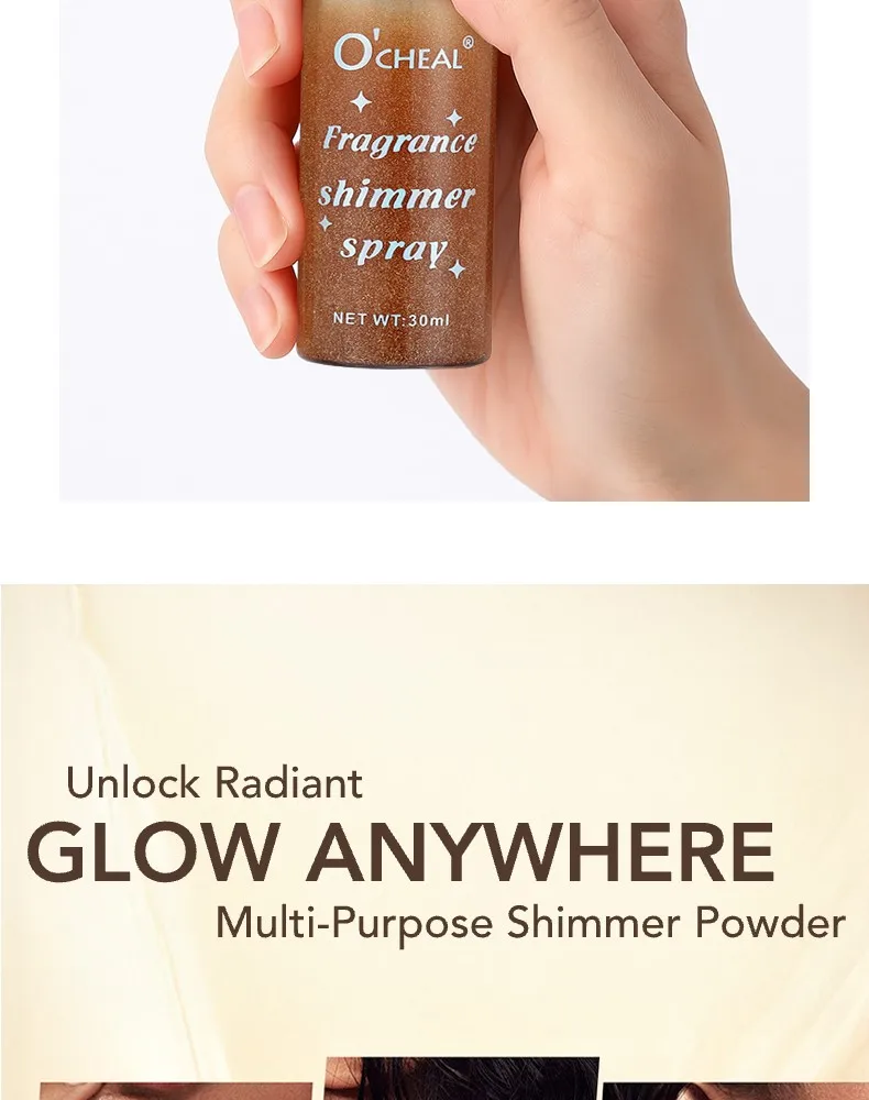 Flash Spray, Lasting Flash, Waterproof, Sweat Proof, Stain Proof, Suitable for Face, Body, Neck, Bright Makeup, Shiny Cosmetics