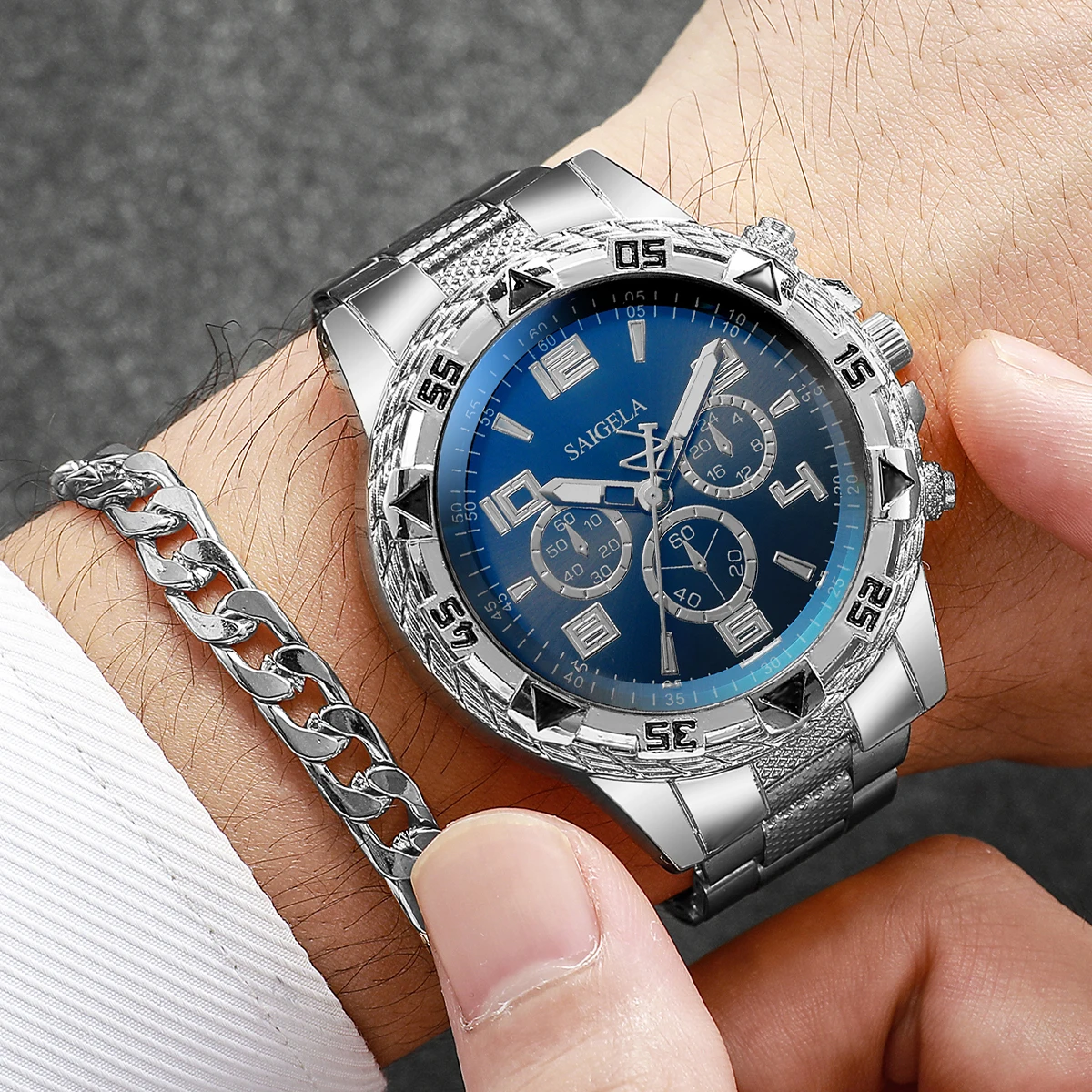 4PCS/Set Fashion Men Business Watches Luxury Stainless Steel Band Male's Analog Quartz Watch Bracelet Set(Without Box) - Image 2