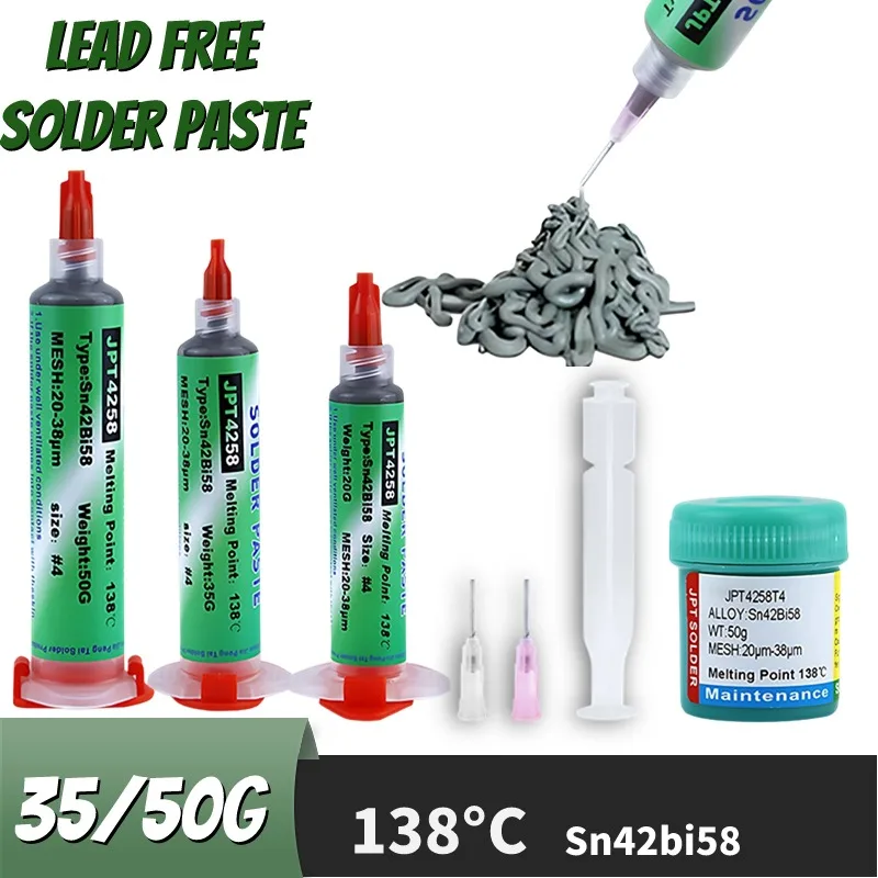

Lead-free Syringe Solder Paste Low High Temperature Flux For Soldering Sn42bi58 138℃ Smd Mobile USB tail plug repair Tin Paste