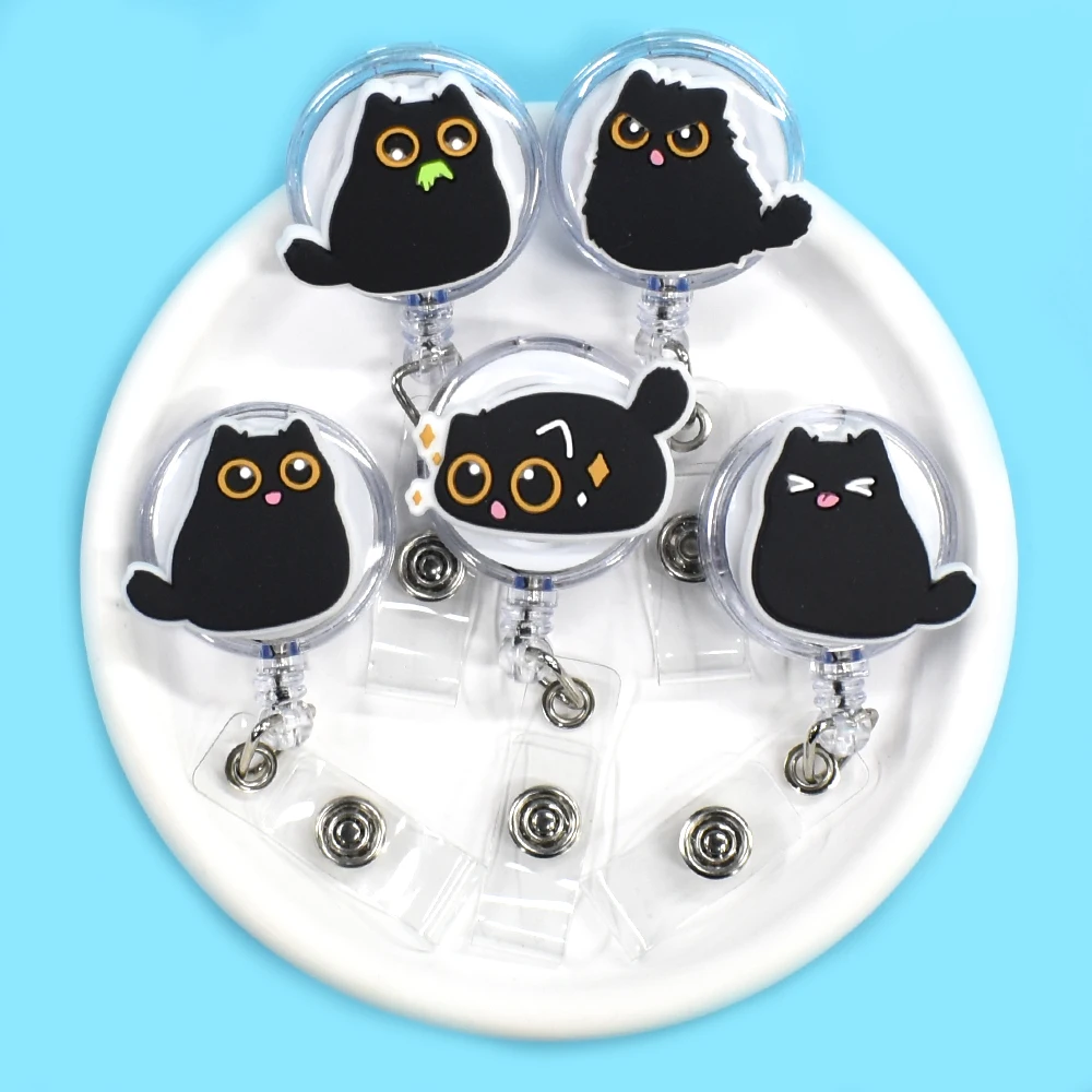 Black Cats Badge Reel Multi Funny Black Animal Pet Badge Reel Friends Dentist Office Use Business Card Holder Accessories 1PC badge holder retractable badge reel