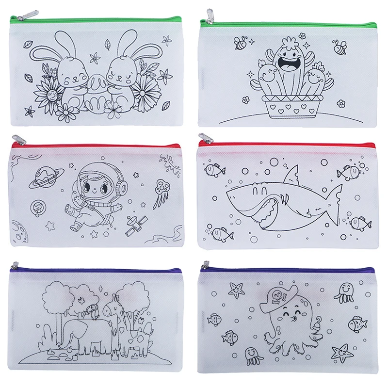 Storage Pen Case Environment Protection Non-woven Fabric with Markers Cartoon Pattern DIY Graffiti Household Kids Pen Bag TMZ 6