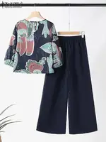 2024 Summer Floral Print Suit ZANZEA Women 3/4 Sleeve Blouse Wide Leg Pant Sets Stylish Tracksuits Fashion Loose Matching Sets - Image 5