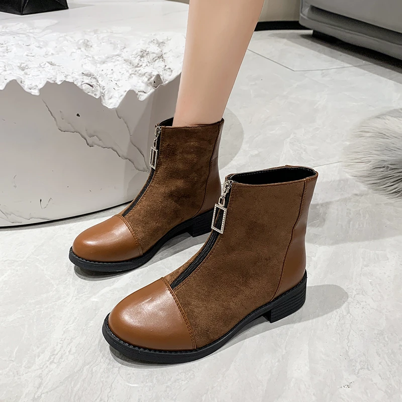 Stivali Donna Nuove Scarpe Autunnali 2022 Punta Tonda Cerniera Rock Caviglia Med Signore Gomma Roma Pu Colori Misti Flock Basic Hoof Heels