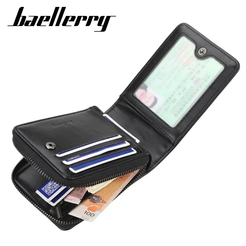 Men's Short Wallet Korean Style Buckle Multi Card Holder Driver License Tri Fold Zip Pocket