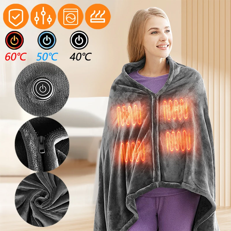 Winter Electric Blanket Usb Heated Warm Shawl Plush Throw Blanket Heated  Cape Heating Lap Blanket Coral Flannel Heated Blanket - AliExpress