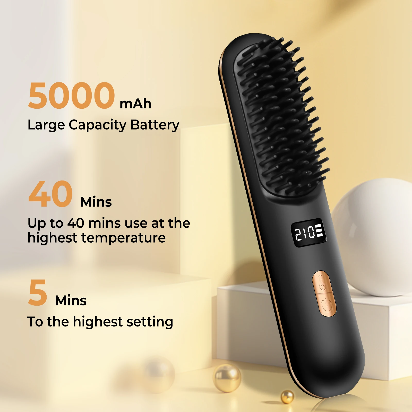 Wireless Comb Hot Selling USB Rechargeable Wireless Electric Iron Light Weight Hair Straighten Brush Hair Straightening Curling 5
