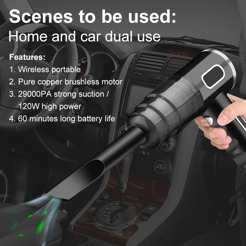 29000Pa Wireless Car Vacuum Cleaner Strong Suction Dust Catcher Cordless Handheld Wet Dry Vacuum Cleaner Air Duster For Car Home Vacuum Cleaner Handheld Vacuum Cleaner Wireless Vacuum Cleaner Portable Vacuum Cleaner