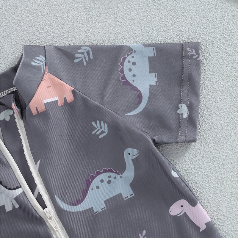 Baby Dinosaurier Badeanzug Rundhals ausschnitt halber Reiß verschluss Kurzarm Haut ausschlag Schutz Bade bekleidung Kleinkind Badeanzug 0-3t – Detail 4