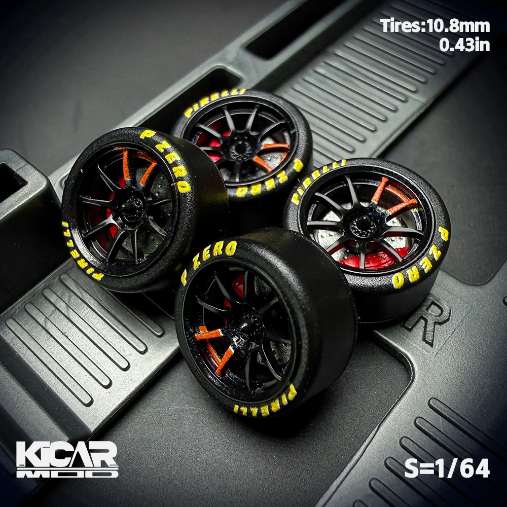 Kicarmod 1/64 Resin "Dove" Center Lock Racing Model Wheels 10.8mm with Rubber Tires & Dynamic Bearings for MINIGT 911 R8