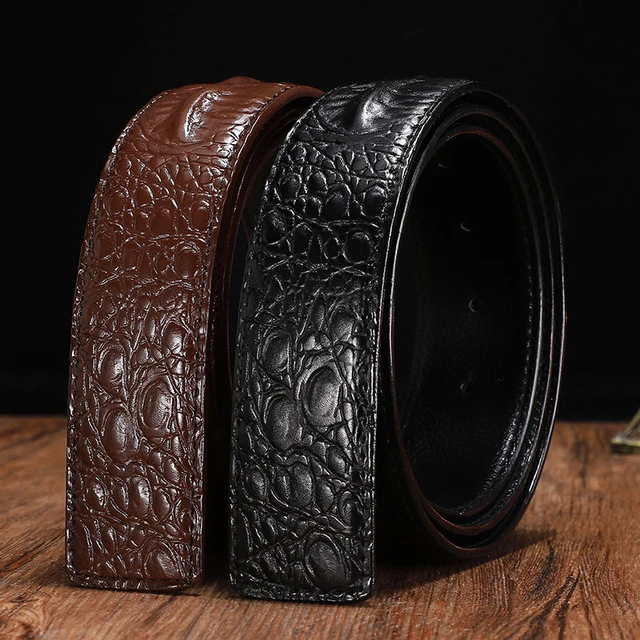 Men's Crocodile Pattern Belt Pu Leather Automatic Buckle Belt