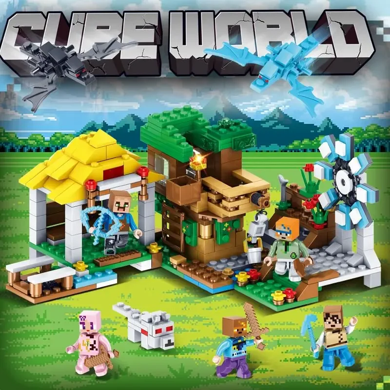 Children's Puzzle Building Block Toys, Village Slides, Caves, Mines, Horse Cities, Cats, Leopards, Jungles, Educational Toy For - 5