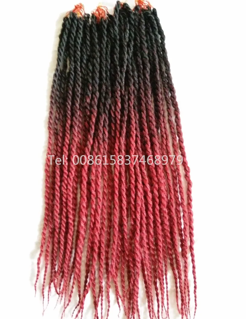 

Hot selling hair Mambo Twist Braids in Synthetic Bulk Hair two toned Kanekalon ombre braiding hair Black&Dark Red