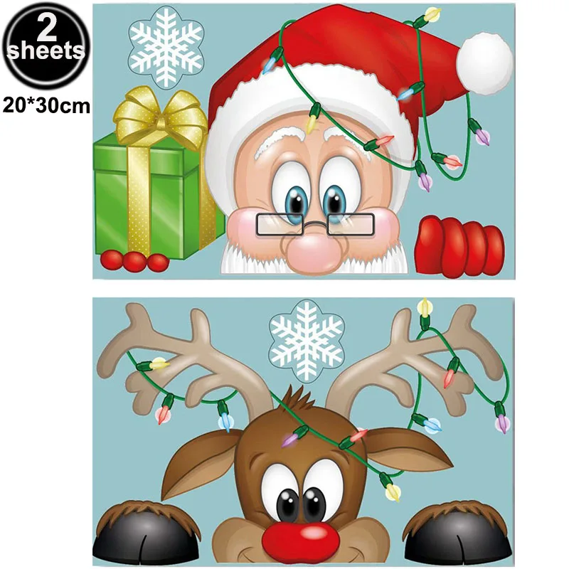 thumbnail image 1 of Pegatinas navideñas para ventanas, copos de nieve de invierno, reutilizables, para Navidad, Papá Noel, alce, muñeco de nieve, decoración para el hogar, 1 of 5
