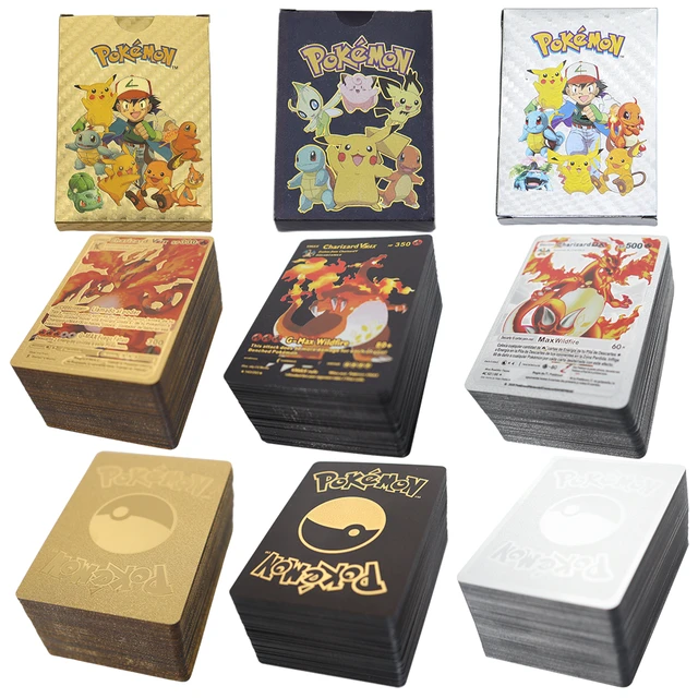 Cartes Pokémon en métal noir et or Vmax Gx, carte d'énergie