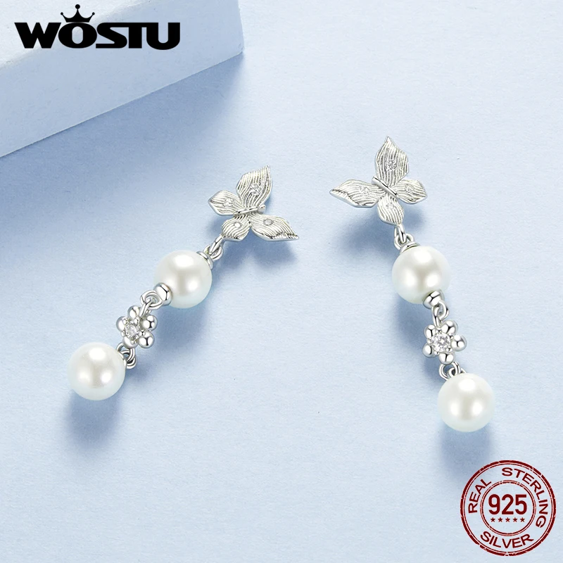 925 Sterling Silver Pearl Butterfly Stud Earrings Quality Shell Pearl Earring For Women Fine Jewelry Party Date Daily Gift