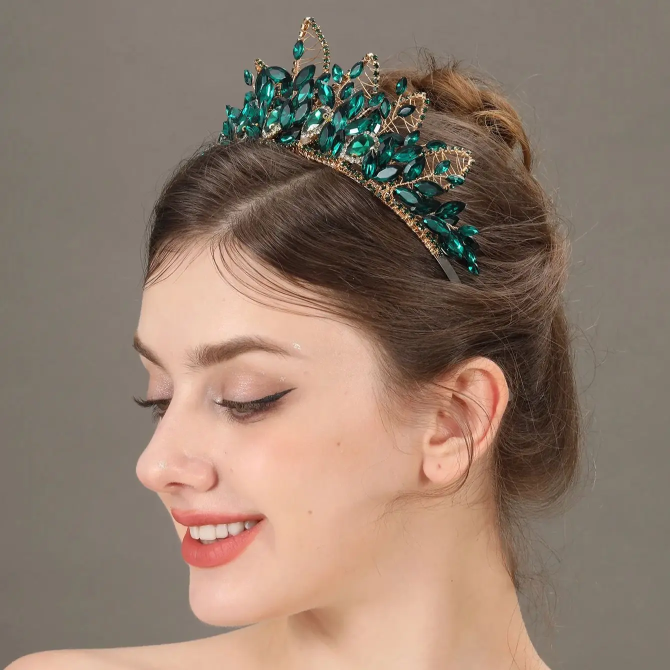 Bride Vintage Green Crown Headwear Female Crystal Rhinestone  display picture 1