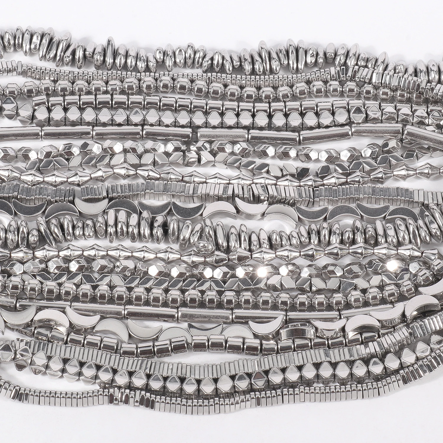 Natürliche silberfarbene Hämatit-Stein-Zylinderperlen, unregelmäßige lose runde Perlen für DIY-Schmuckherstellung, Armband- und Ohrringzubehör. – Detail 2