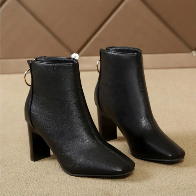 New Winter Women Boots High Heel Ankle Boots Woman Short Boots Zipper Thick Heel Modern Boots Ladies Fashion Casual Shoes