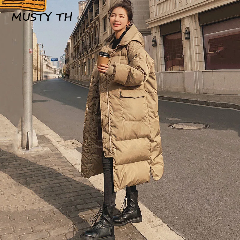 

Women's Down Jacket Long Winter Hooded Zipper 2022 New Oversized Warm Thick Casual Coat Female High Street Loose Down Jacket