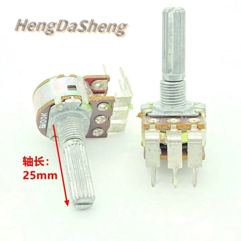 

5Pcs/Lot 16 Type B100K Bent Foot Power Amplifier Loudspeaker High And Low Volume Potentiometer 6-pin Dual B104 25mm Shaft