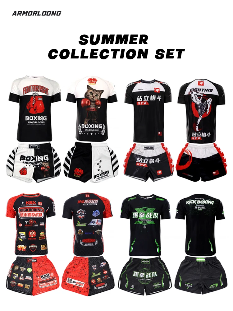 MMA Fighting Club Gathering T-shirt Boxing Muay Thai Jujutsu Sports Short sleeved Running Pants Fitness Set
