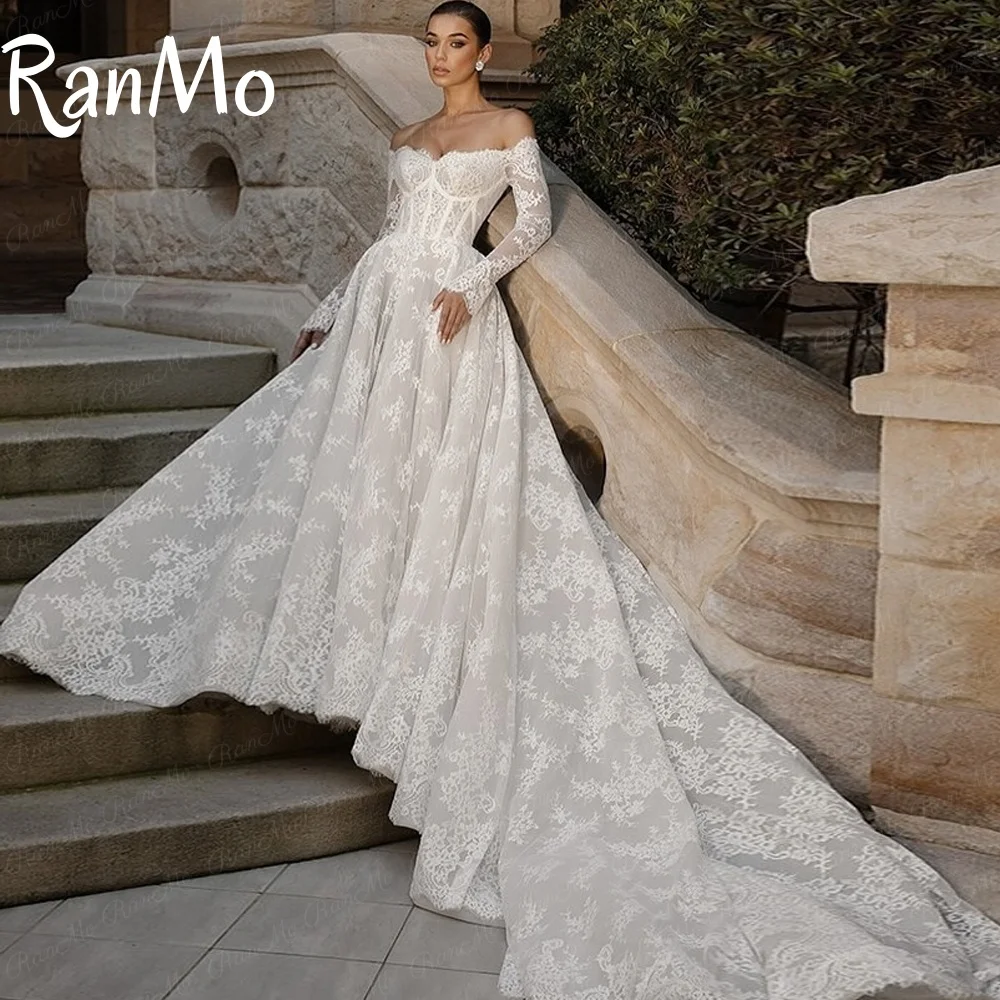 chinese dress ladies Lovely A-line Illusion Off-the-Shoulder Scalloped Neckline Lace Ball G –  RoseProm main image 1