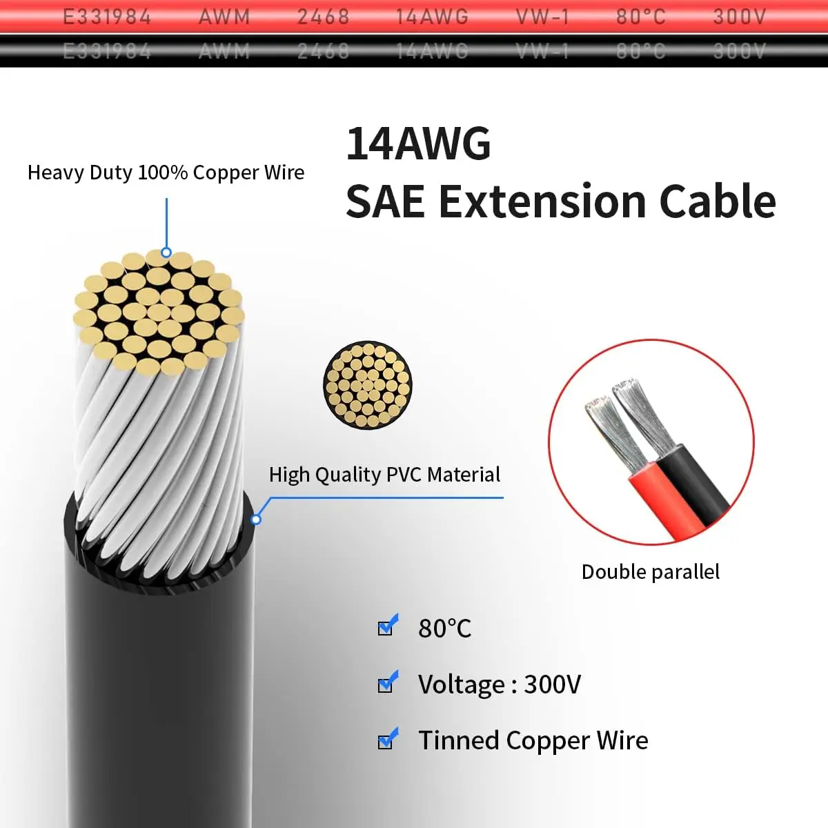 14AWG 6FT SAE 연장 케이블 3/6/10/20/35/50FT 자동차 RV 배터리 태양광용 SAE 커넥터가 있는 퀵 디스커넥트 와이어 하네스