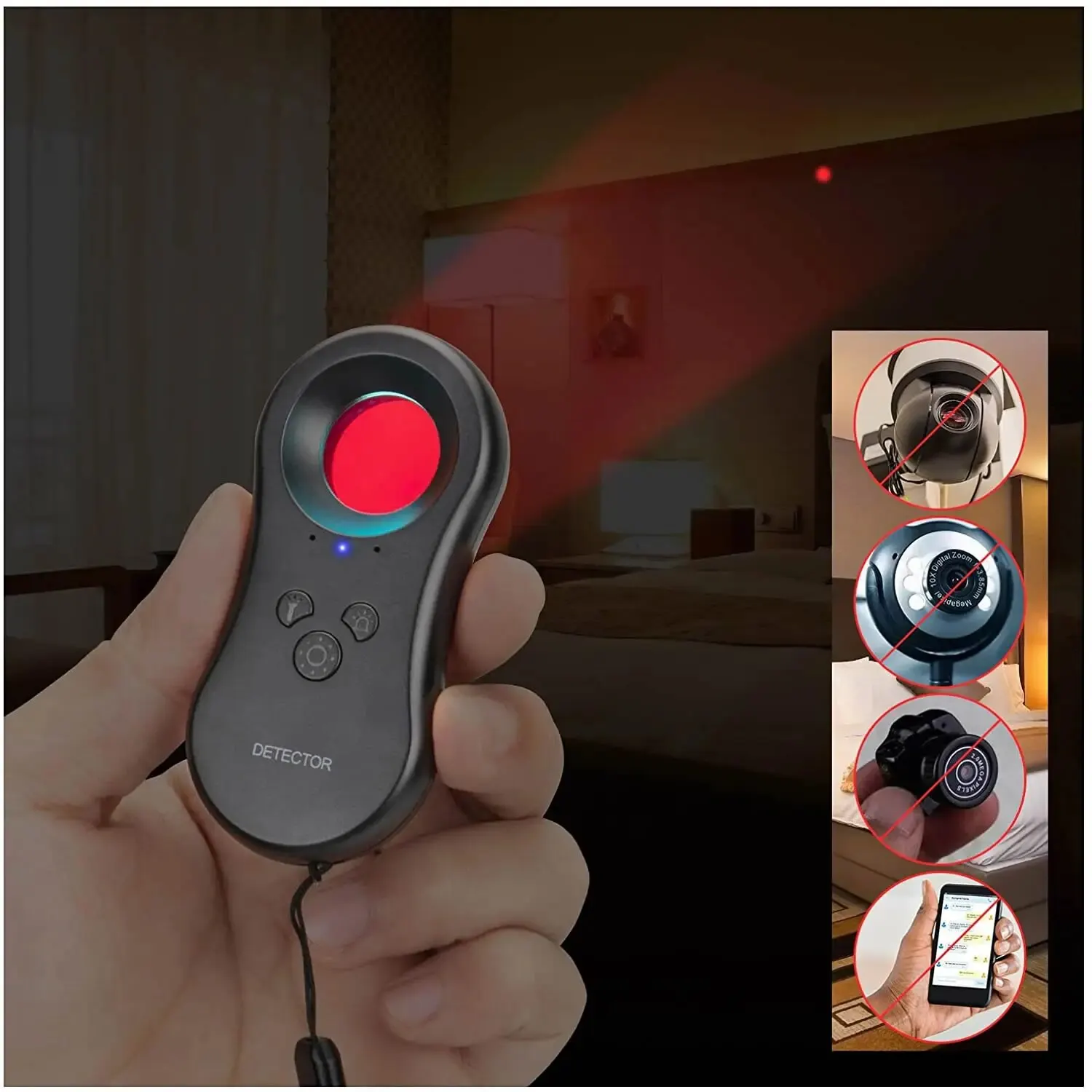 Rilevatore Di Telecamere Nascoste Anti-Spia Protezione Di Sicurezza Portatile Con Rilevamento A Infrarossi Per Armadietto Dell'Hotel Bagno Pubblico