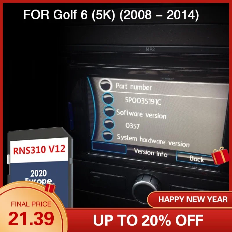 Rns 310 V12 West Europe Utilizzare Per Vw Golf 6 (5K) Dal 2008 Al 2014 Navigazione Sd Map Gps Sat Nav Norvegia Austria Polonia Spagna