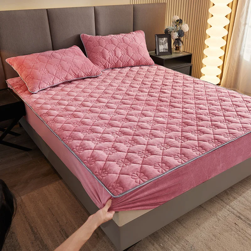 2022New Cubre Colchon Coral Fleece Bed Sheet Thickened Quilted Single-Piece  Bedspread Flannel Plus Velvet Warm Bed Cover Bedding - AliExpress