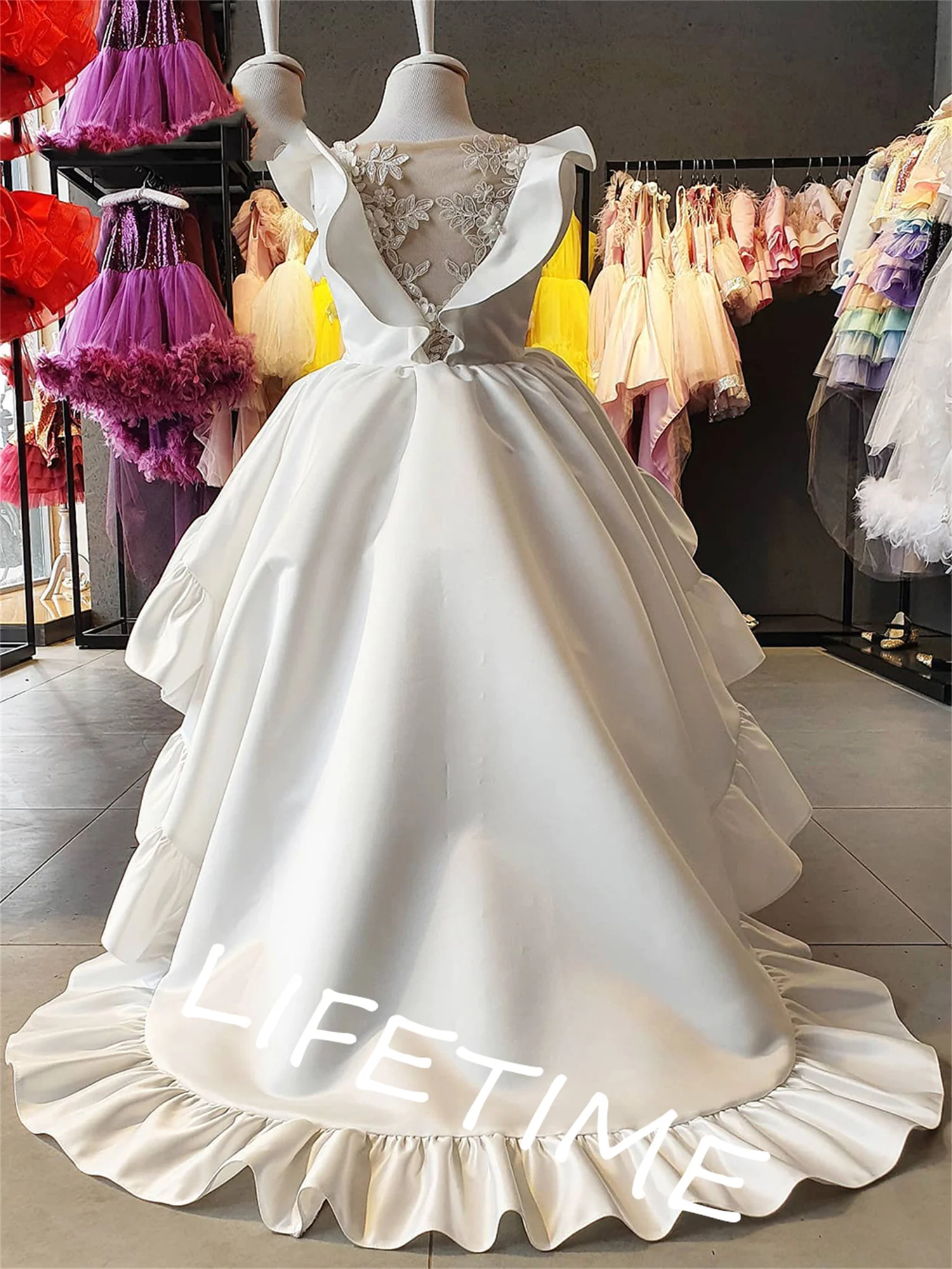 

Ivory Flower Girl Dress Puff Sleeves Girls Princess Wedding Party Dress First Communion Gown dresses for girls-flowers