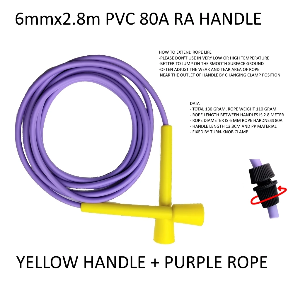 6mm diameter 130 gram PVC 80A 15~25℃ jump rope excercise fitness RA handle cheap no logo loose weight 2.8 meter skip skipping 4
