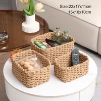 1/3pcs Handmade Straw Woven Soft Round Paper Rope Storage Basket for Organizing Decorative Storage Bins Office Storage Box 5