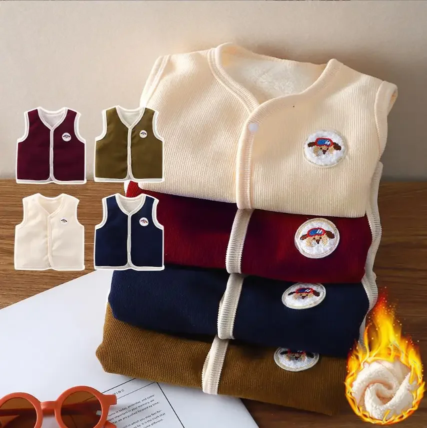 Toddler Boutique Infant Clothing Autumn Winter Boys Girls Corduroy Thickened Warm Fleece Vest Waistcoat Christmas Kids Outerwear